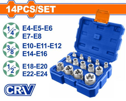 WADFOW E-Torx Socket Set 14pcs 1/4in 3/8in 1/2in WST3D14