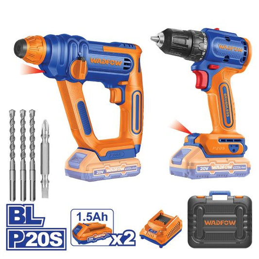 WADFOW Cordless Combo Kit 20V Drill + SDS Rotary Hammer 1.5Ah WOS240681