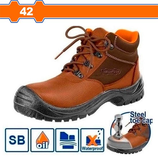 WADFOW Leather Safety Boots Steel Toe SB Brown Size 42 WSB3542