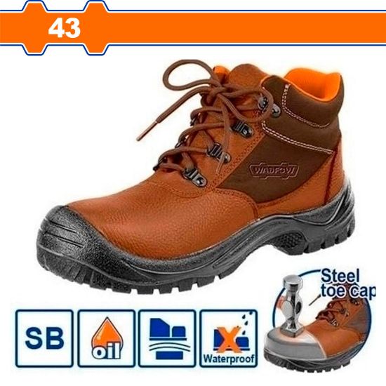 WADFOW Leather Safety Boots Steel Toe SB Brown Size 43 WSB3543
