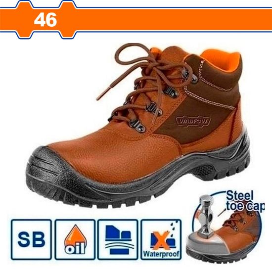 WADFOW Leather Safety Boots Steel Toe SB Brown Size 46 WSB3546