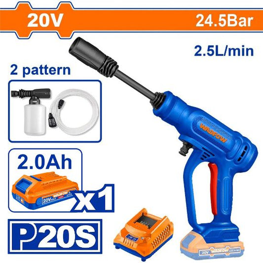 WADFOW Cordless Pressure Washer 20V 24.5 Bar with 2Ah Battery and Charger WQX01203