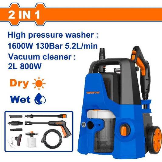 WADFOW 2-in-1 Pressure Washer and Vacuum Cleaner 1600W 130 Bar WHP4A16