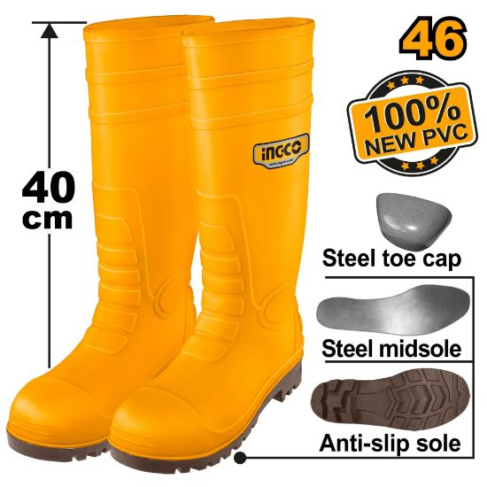 INGCO SSH092S1P.46 Safety Rubber Boots S1P Steel Toe Anti-Slip Size 46