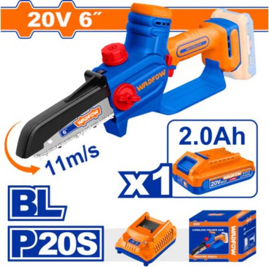 WADFOW Cordless Mini Chainsaw 20V 6in Brushless with 2Ah Battery and Charger WCLP562
