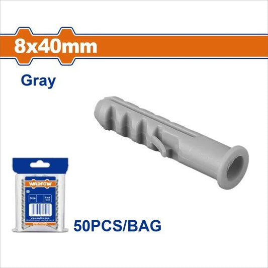 WADFOW Plastic Wall Plugs 8x40mm Grey 50pcs WXTC921