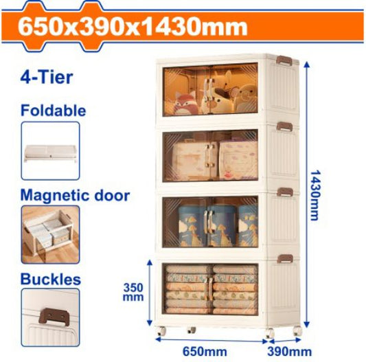 WADFOW Foldable 4-Tier Storage Cabinet on Wheels 650x390x1430mm WFCB2165