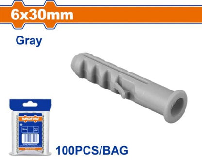 WADFOW Plastic Wall Plugs 6x30mm Grey 100pcs WXTC911