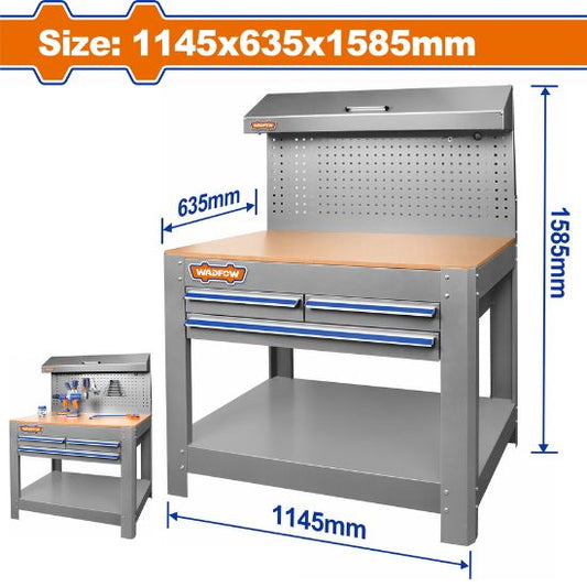 WADFOW Workbench with Pegboard and 3 Drawers WCS5A05