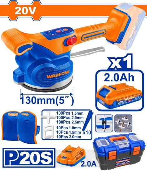 WADFOW Cordless Tile Vibrator 20V Variable Speed with 2Ah Battery, Charger & Levelers WTVM1D128