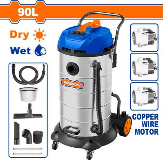 WADFOW Industrial Wet and Dry Vacuum Cleaner 3x1200W 90L WVR5A90