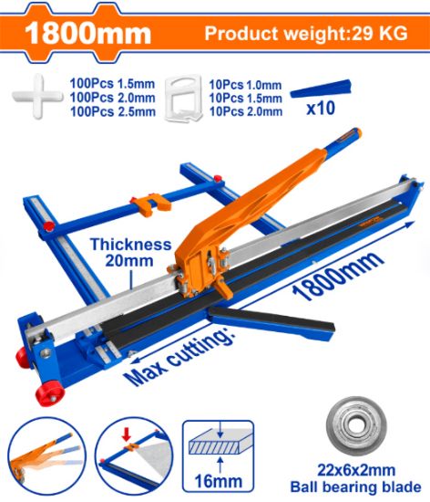 WADFOW Manual Tile Cutter 1800mm with Spacers & Levelers WTR1801