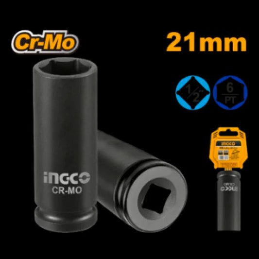 INGCO Deep Impact Socket 21mm 1/2in Drive HDIS12211L