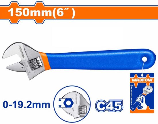 WADFOW Adjustable Wrench 6in 150mm Rubber Grip WAW5106