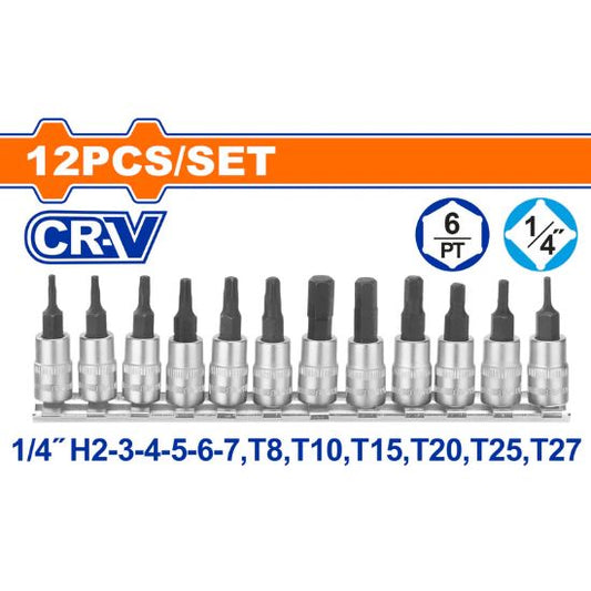 WADFOW Bit Socket Set 12pcs 1/4in Hex & Torx WST2414