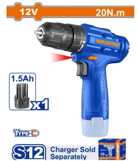 WADFOW Cordless Drill 12V 10mm 20Nm with 1.5Ah Battery USB Type-C WCDS518