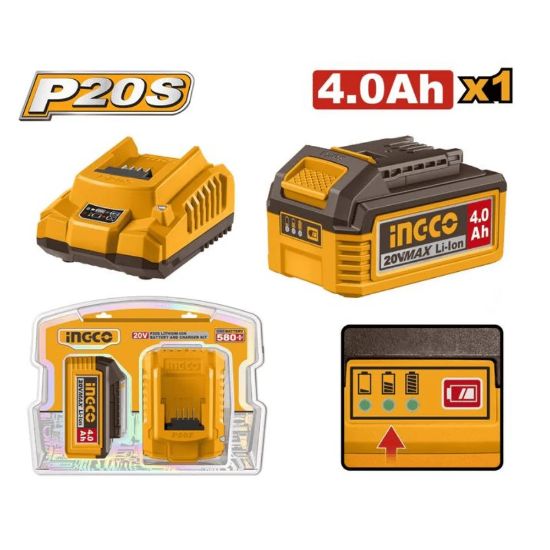 INGCO Battery and Charger Kit 20V 1x4Ah P20S FBCPK1012
