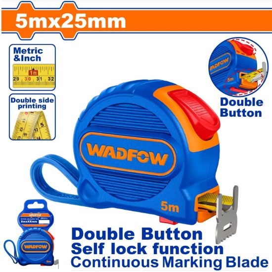 WADFOW Double Sided Tape Measure 5m x 25mm Rubber Coated WMT2231