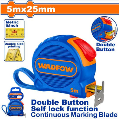 WADFOW Double Sided Tape Measure 5m x 25mm Rubber Coated WMT2231