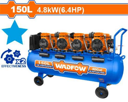 WADFOW Silent Air Compressor 150L 4x1200W 6.4HP Oil-Free WAP2R81