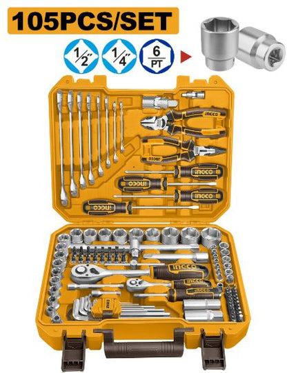 INGCO HKTHP51058 105 Piece Socket & Tool Set 1/4in & 1/2in in Plastic Case