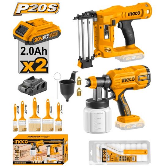INGCO COSLI23016 | طقم فرد مسمار وفرد رش ودهان بطارية 20 فولت