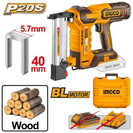 INGCO Cordless Brad Nailer 20V Brushless for 40mm Staples Bare Tool CCSNLI60086