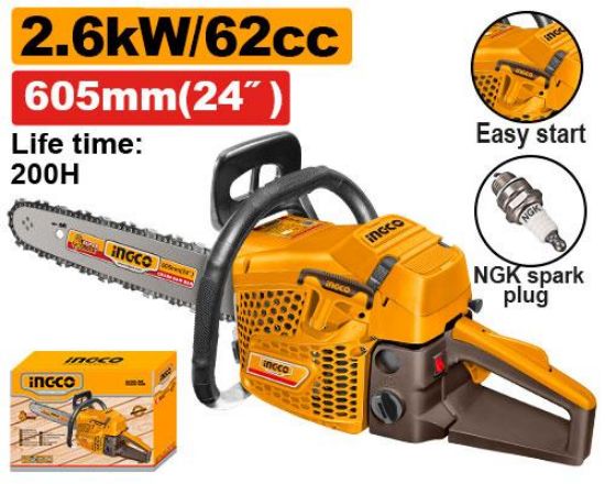 INGCO GCS5622611 Petrol Chainsaw 62cc 2.6kW 24in
