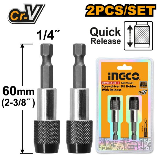 INGCO ABH20601 Magnetic Bit Holder 1/4in 60mm 2pcs
