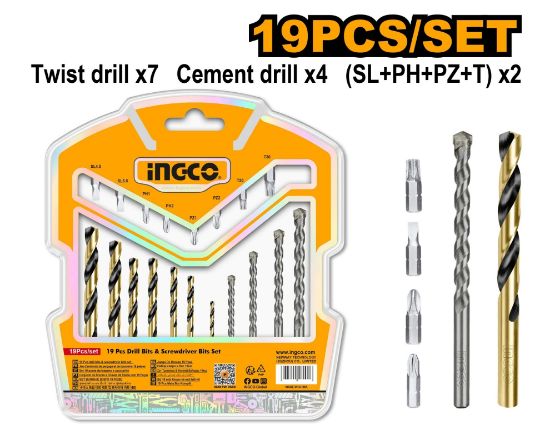 INGCO AKSDB1901 Drill Bits and Screwdriver Bits Set 19pcs