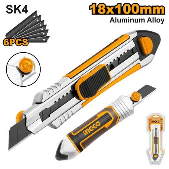 INGCO HKNS1808 Snap-Off Knife 18mm Aluminium +6 Blades