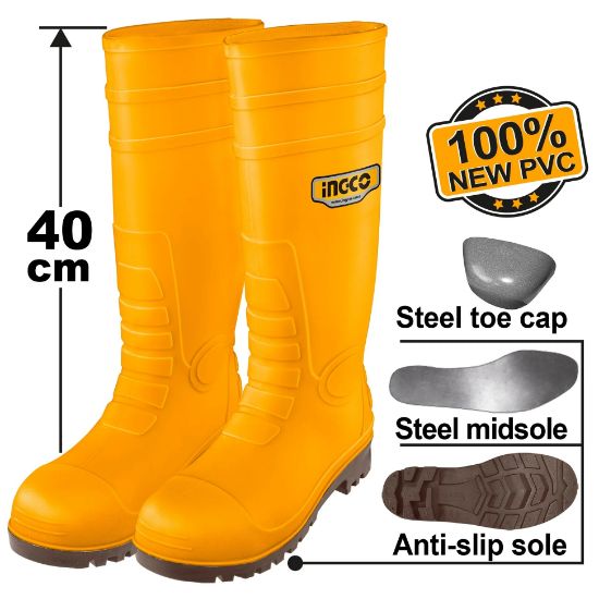 INGCO SSH092S1P.43 PVC Safety Rain Boots S1P Steel Toe Size 43