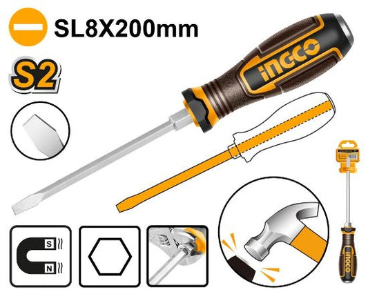 INGCO HGTSL8200 Go-Through Slotted Screwdriver SL8x200mm