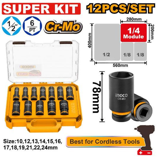 INGCO HKISSD12126L Deep Impact Socket Set 12Pcs