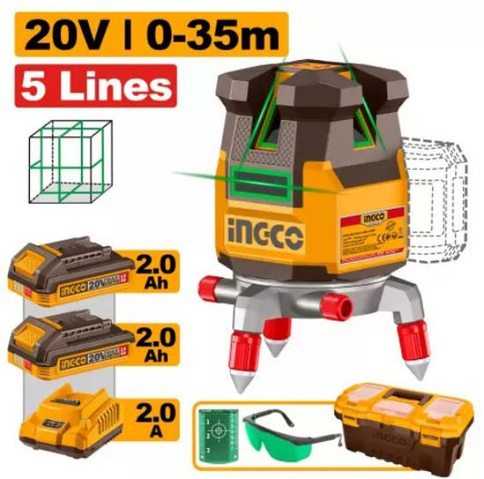 INGCO HLL3053085 green 5-line laser level 20V kit