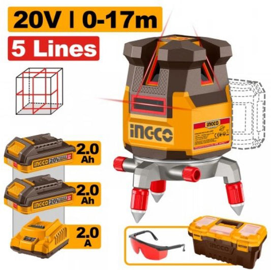 INGCO HLL3052063 red 5-line laser level 20V kit