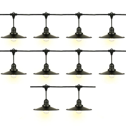 Set of 10 vintage-style pendant lights with black metal shades on a white background