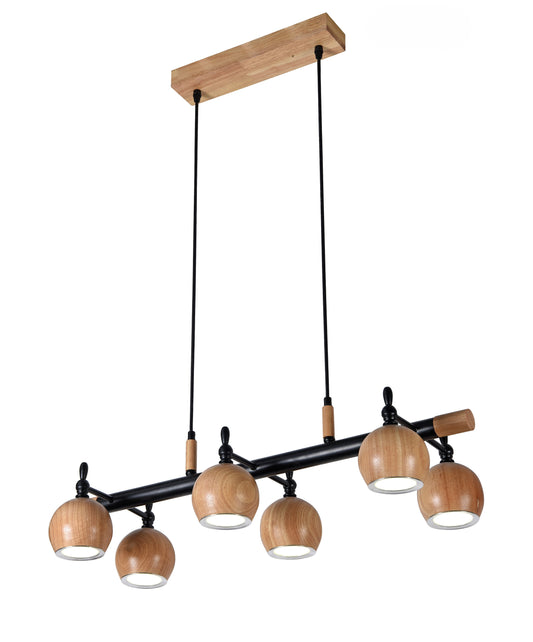 AUR-M559-6-30W-WD  Modern Wooden Pendant Light with Adjustable Shades