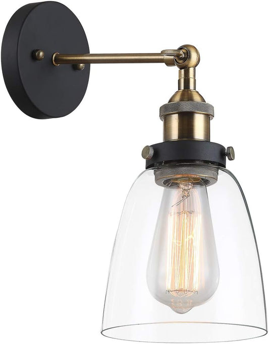 AUR-WL-6058-1W Darleen Black 1-Light Industrial Wall Sconce with Glass Shade