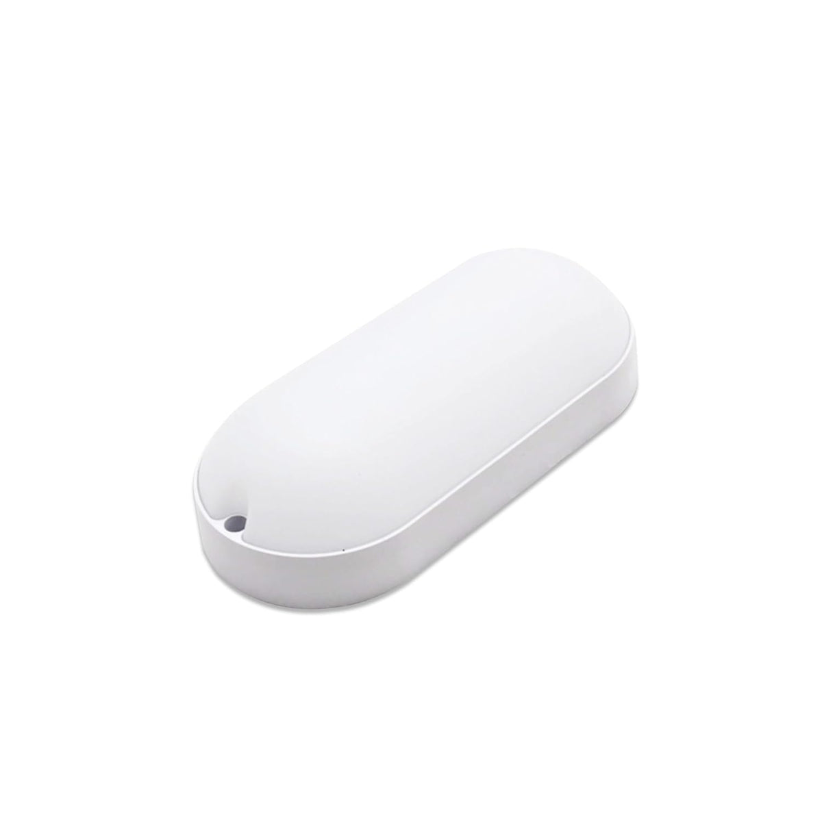 A white oval-shaped plastic device with a small circular hole on one end, shown on a plain white background.