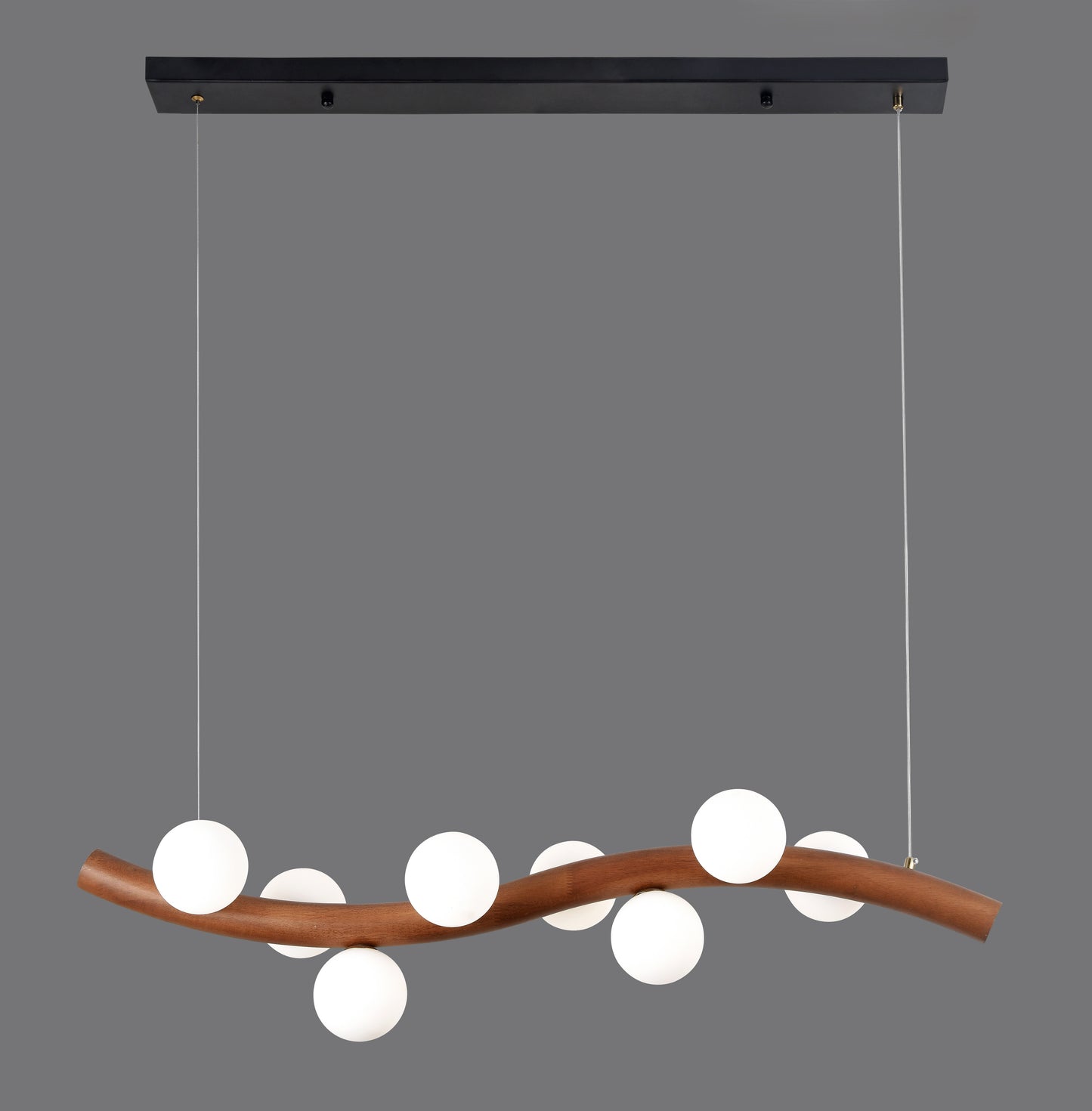 AUR-M966-8-BK Elegant Wooden Pendant Light with Glass Globes