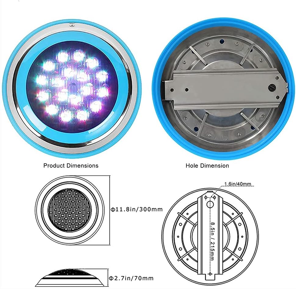 AURA Underwater Pool Light – 12V LED (18W, Ø30 cm) - Azar Group