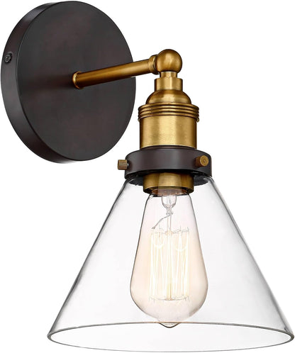 AUR-WL-6056-1WS Darleen Black 1-Light Industrial Wall Sconce with Glass Shade