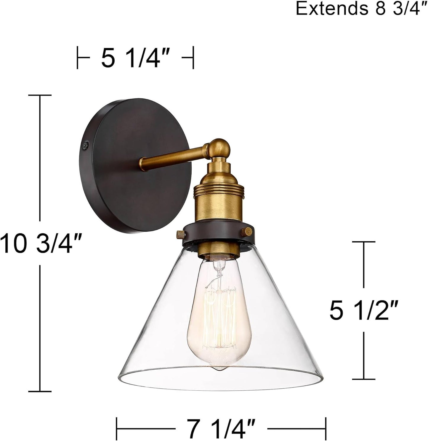 AUR-WL-6056-1W Darleen Black 1-Light Industrial Wall Sconce with Glass Shade