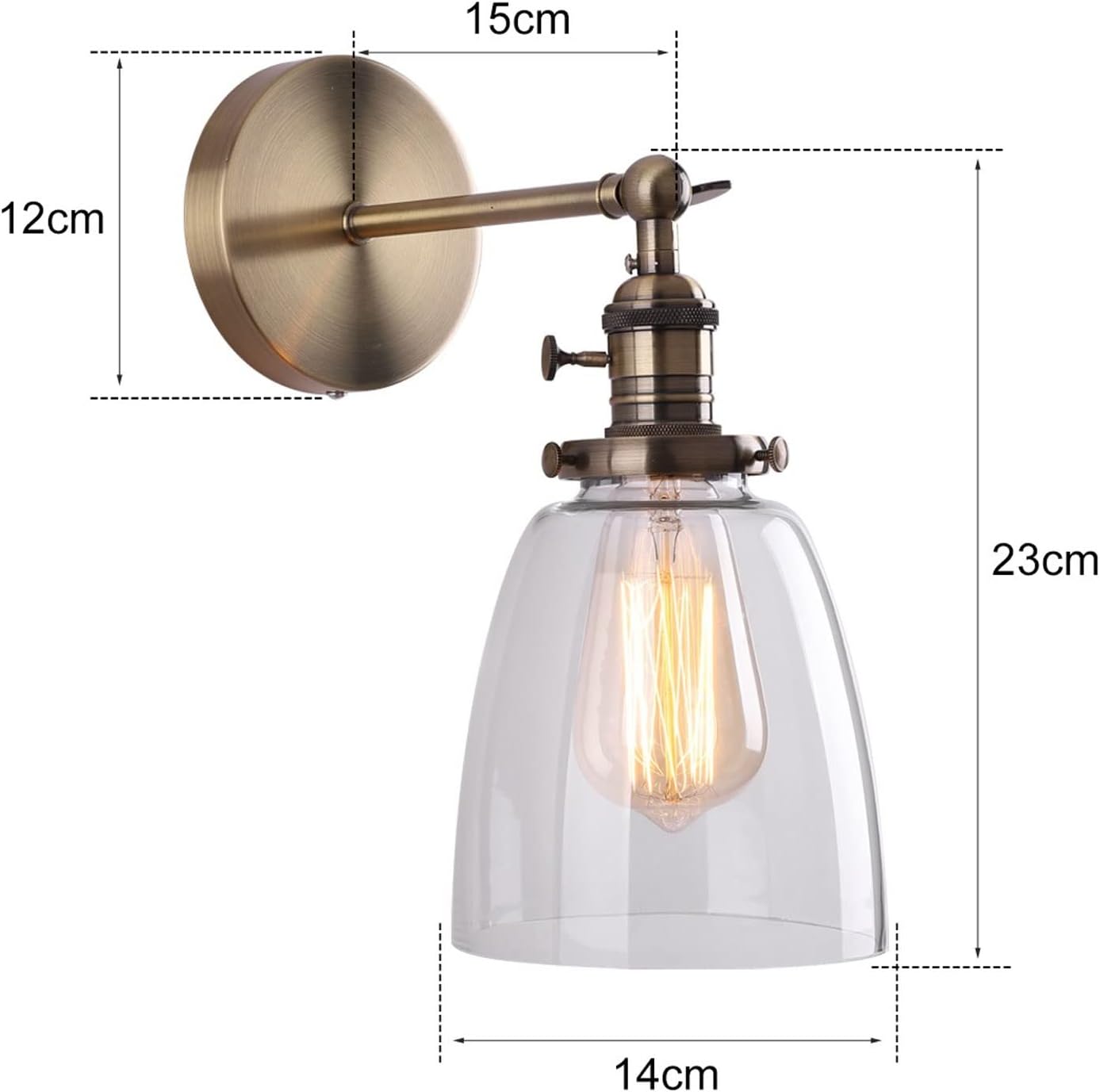 AUR-WL-6058-1W Darleen Black 1-Light Industrial Wall Sconce with Glass Shade