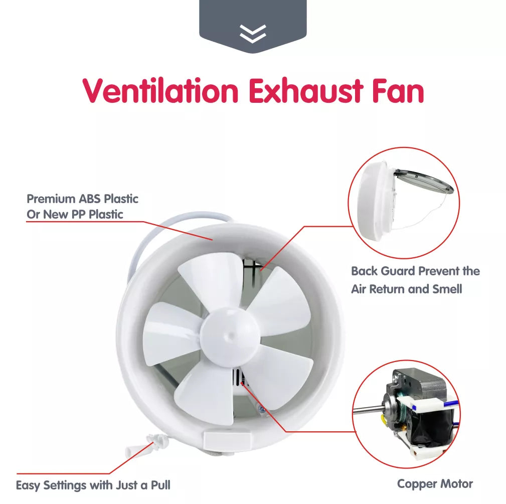 VEM 8inch Bathroom Exhaust Fan With Shutter AC Copper Motor