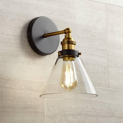 AUR-WL-6056-1WS Darleen Black 1-Light Industrial Wall Sconce with Glass Shade