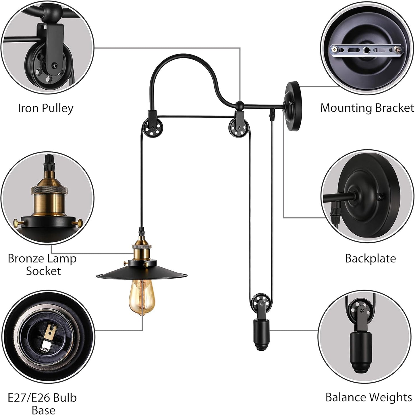 AUR-WL-6048-1WC Darleen Black 1-Light Industrial Wall Sconce with Adjustable Arm