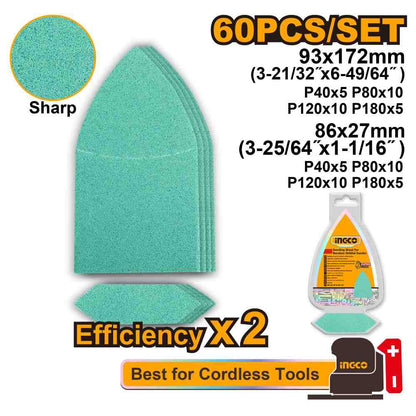 INGCO Detail Sander Sandpaper Set 60pcs P40 to P180 for Corner Sanders AKTS938660