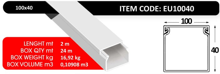 PVC Trunking 100×40 – IP40 – 2 Meters